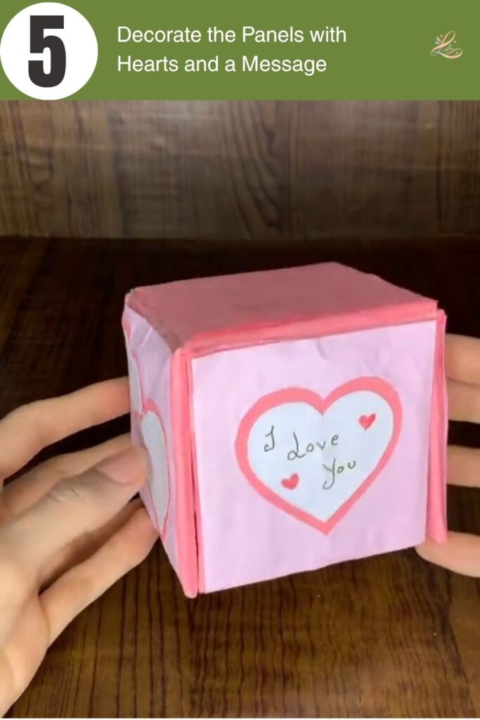 Paper Surprise Gift Box with Tulips Easy Beginner Tutorial Decorate the Panels with Hearts and a Message