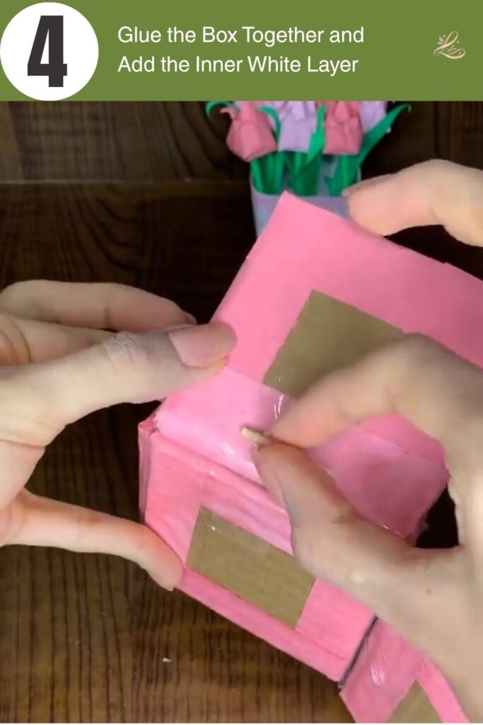Paper Surprise Gift Box with Tulips Easy Beginner Tutorial Glue the Box Together and Add the Inner White Layer