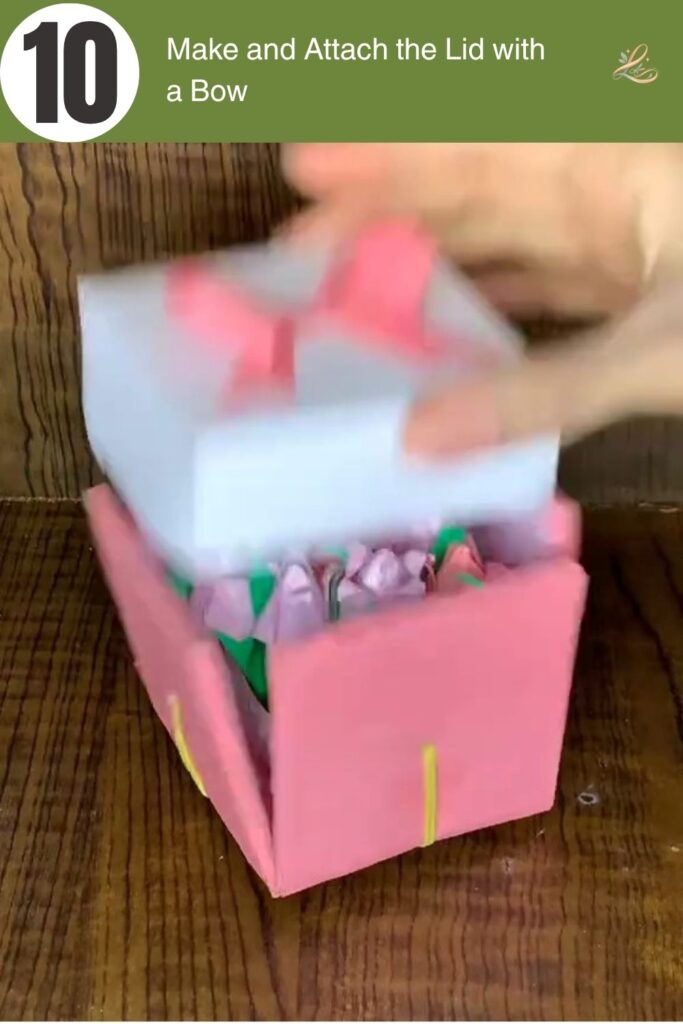 Paper Surprise Gift Box with Tulips Easy Beginner Tutorial Make and Attach the Lid with a Bow