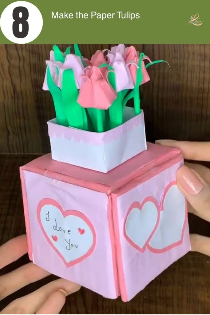 Paper Surprise Gift Box with Tulips Easy Beginner Tutorial Make the Paper Tulips
