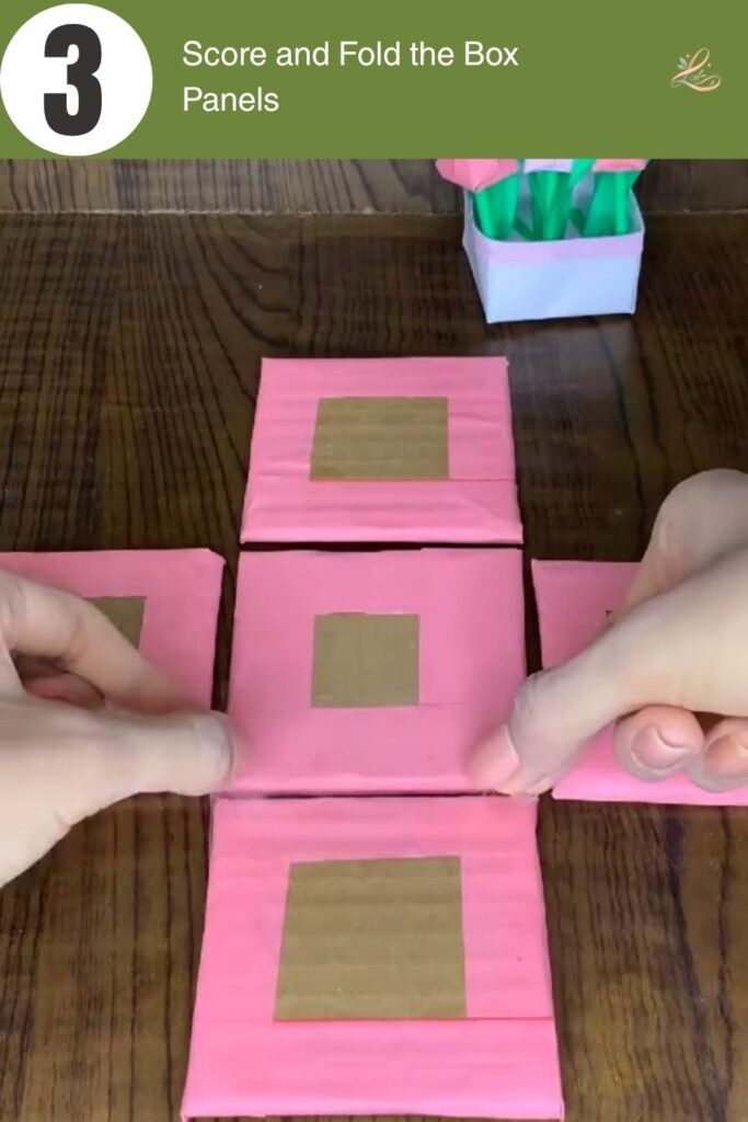 Paper Surprise Gift Box with Tulips Easy Beginner Tutorial Score and Fold the Box Panels