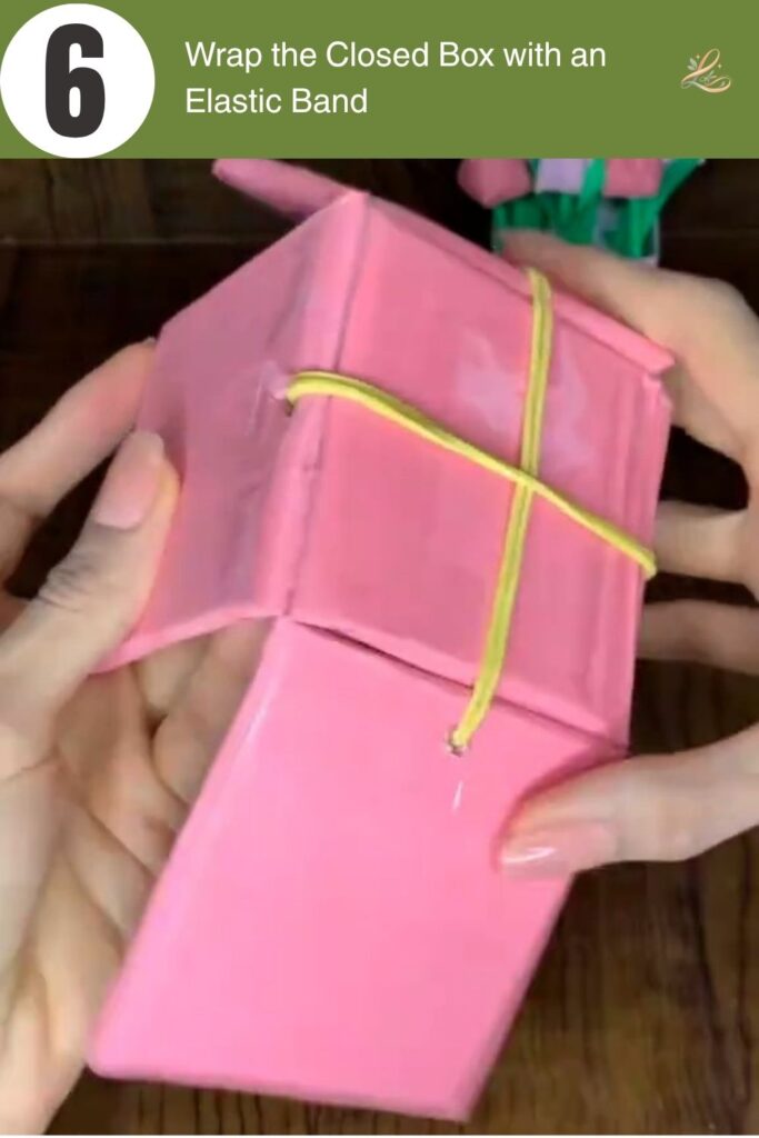 Paper Surprise Gift Box with Tulips Easy Beginner Tutorial Wrap the Closed Box with an Elastic Band