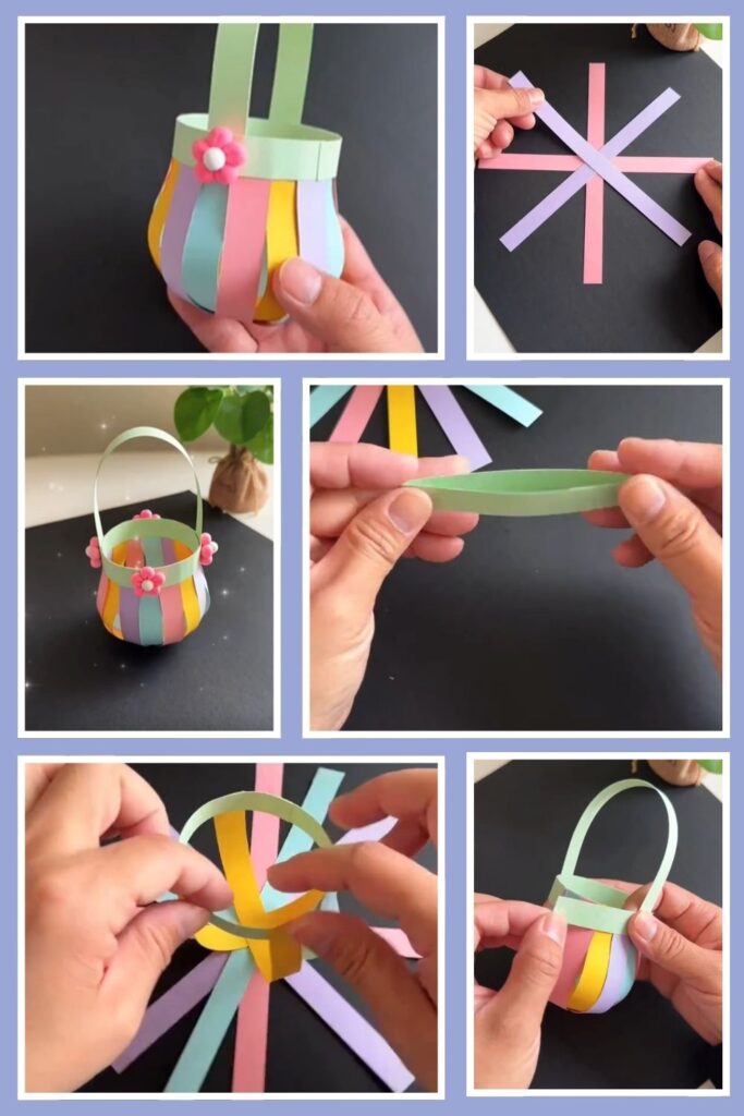 Step by step Colorful Paper Strip Basket Craft for Kids
