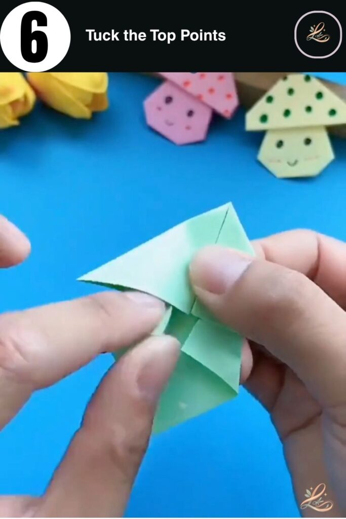 Rounding the edges of the origami mushroom cap.