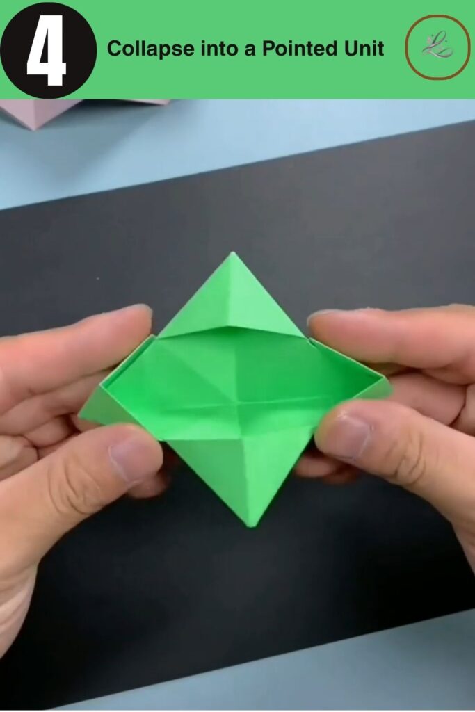 Collapsing the creased origami paper into a single modular unit arm.