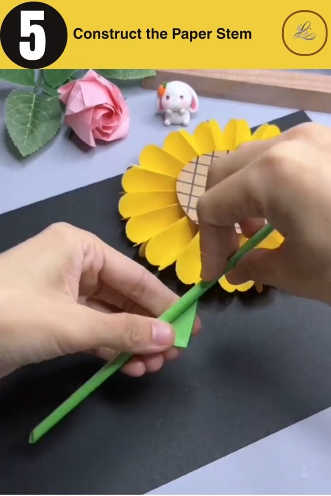 Bright Paper Sunflower Bouquet Anyone Can Make Rolling green paper into a sturdy stem for paper crafts.