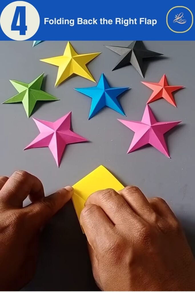 Folding the paper section backward into a tight geometric wedge shape.