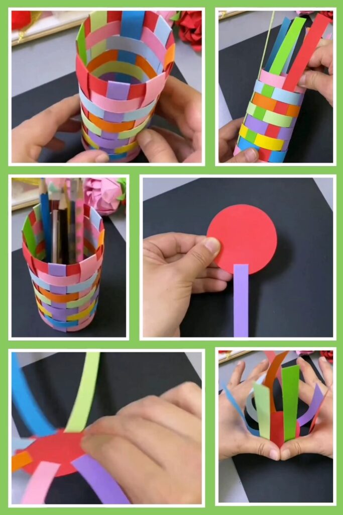 Fun Rainbow Woven Paper Pencil Holder DIY (#1) Paper Pencil Holder Steps