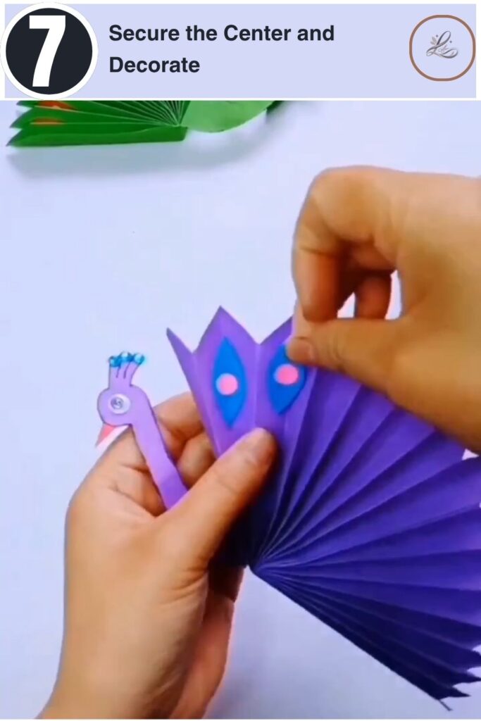 Colorful Paper Peacock Craft Anyone Can Make Decorating the pleated paper fan tips with colorful handmade paper spots.