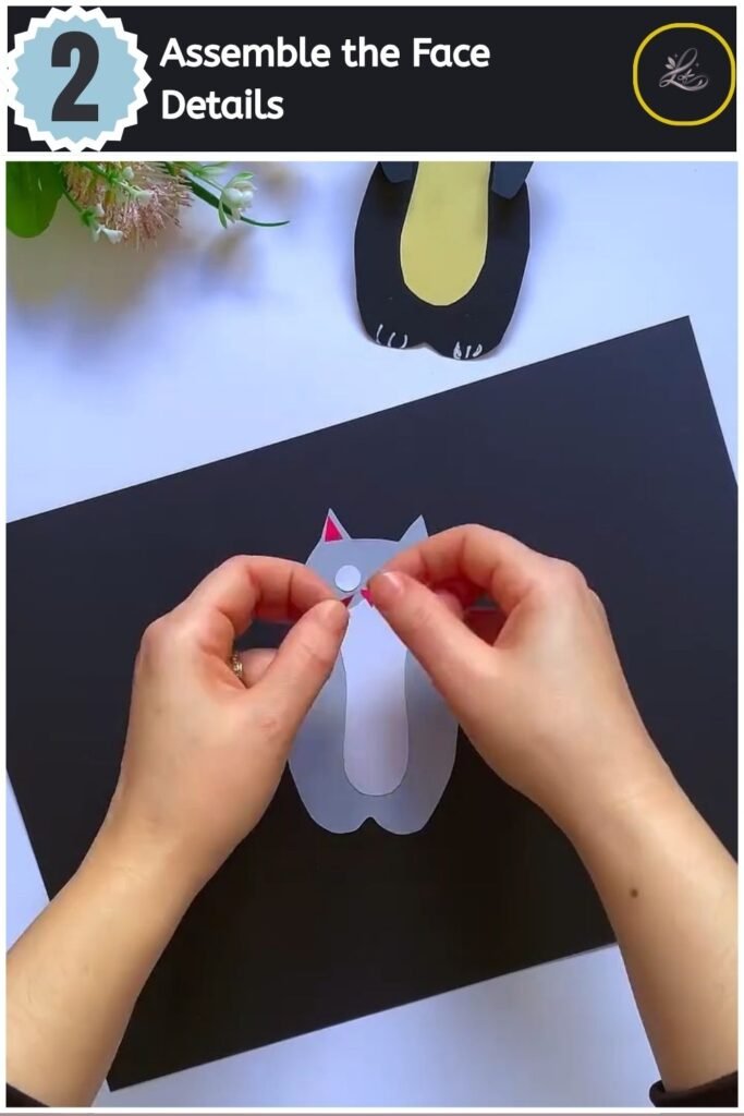 Cute Paper Cat Peekaboo Toy Step by Step Drawing eyes and whiskers onto a grey paper cat face.
