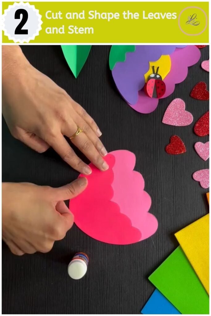 Make Sweet DIY Flower Greeting Card for Loved Ones Tracing a leaf shape on green craft foam for a handmade flower card