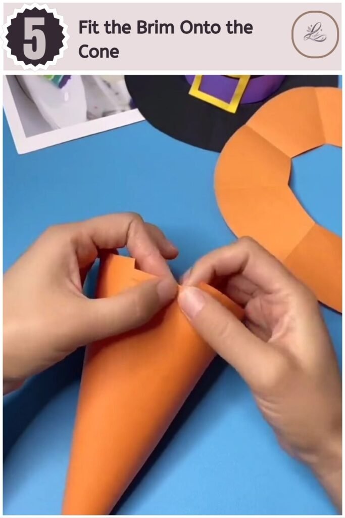 Adorable Halloween Paper Hat Craft for Beginners Paper witch hat cone assembled with scalloped brim before decorating