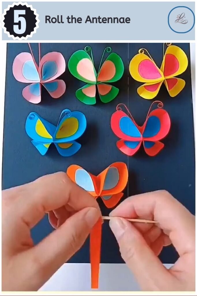 Rolling a thin paper strip around a toothpick to create a curled antenna.