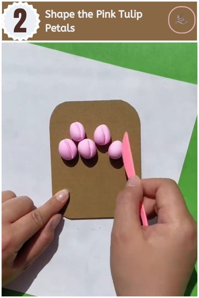 Beautiful Air Dry Clay Flower Wall Decor for Beginners Shaping pink tulip petals from air dry clay for a handmade wall art tag