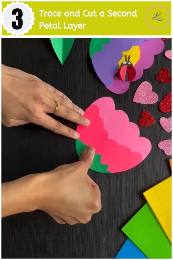 Make Sweet DIY Flower Greeting Card for Loved Ones Layering a second pink petal shape over the base flower for added depth