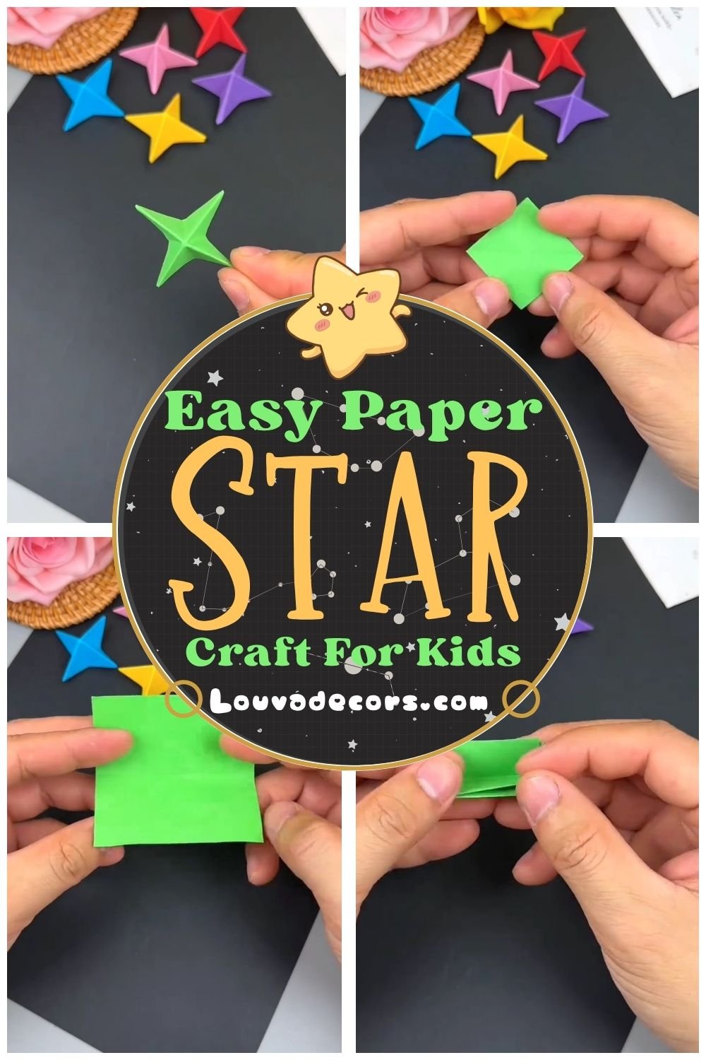 Colourful Origami Paper Star Anyone Can Make in 30 Seconds easy paper star craft for kids