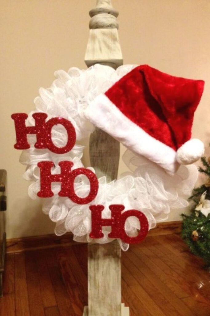 Ho Ho Ho Deco Mesh Santa Wreath