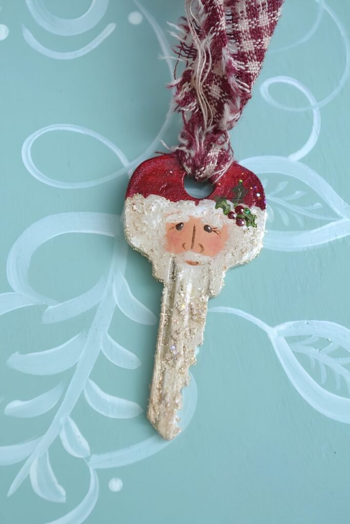 Painted Old Key Santa Ornament