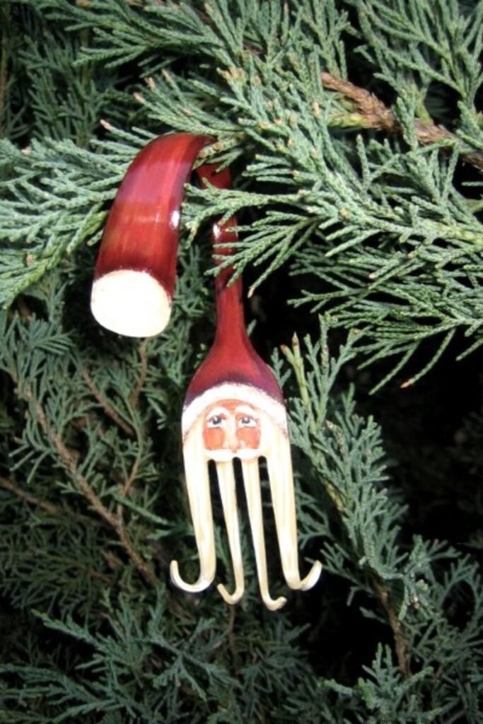 Plastic Fork Santa Ornament