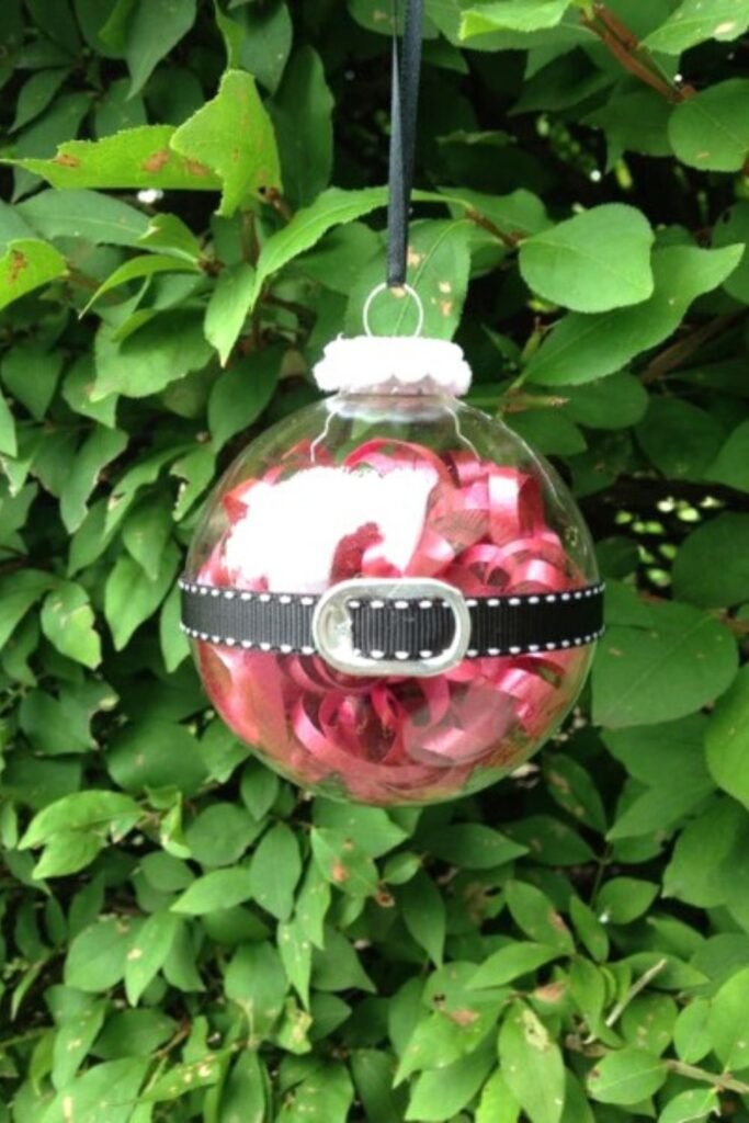 Ribbon-Filled Santa Suit Bauble