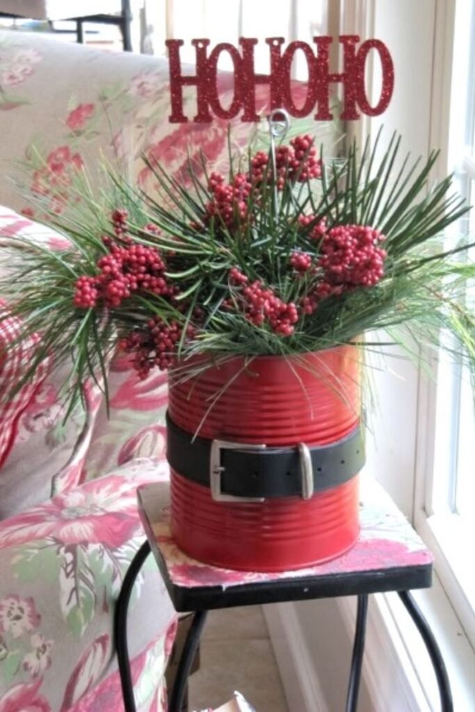 Santa Belt Tin Can Planter